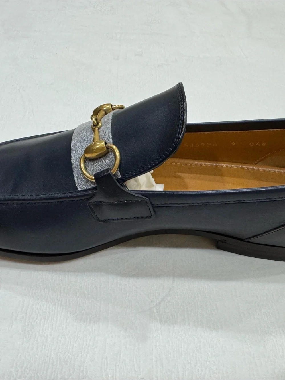 Brand New Men's Gucci Jordaan Navy Leather Bit Loafers (Gold Buckle)